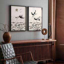 Rackhams Japanese art print - Set of 2 wall art prints for living room - 20 x 30 in / 50 x 76 cm - Satin Photo paper 280 gsm - Black Frame - thumbnail 2