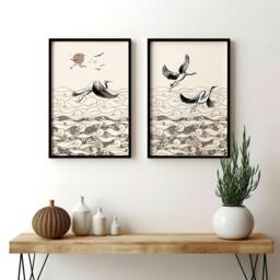Rackhams Japanese art print - Set of 2 wall art prints for living room - 20 x 30 in / 50 x 76 cm - Satin Photo paper 280 gsm - Black Frame - thumbnail 1