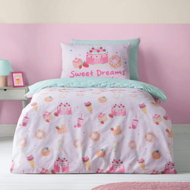 Rackhams Sweet Treats Reversible Duvet Cover Set Pink - Double - Pink - image 1