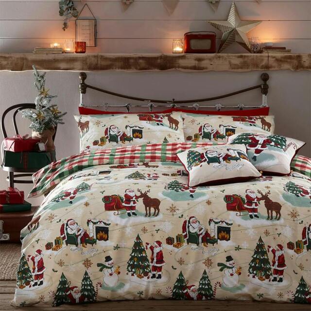 Rackhams Santa Claus Christmas Duvet Cover Set - Cream/Red/Green - Single - Cream/Red/Green - 50% Cotton/50% Polyester - image 1