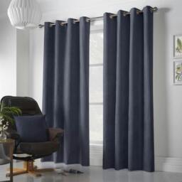 Rackhams Velvet Chenille Ring Top Curtains - Navy - 142cm width x 183cm drop - thumbnail 1