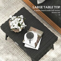 Rackhams Foldable Outdoor Coffee Table, Steel Frame Rattan Side Table, Black - Light Grey - Galvanised Steel, PE Rattan - 60cm x 41cm x 41cm - thumbnail 4