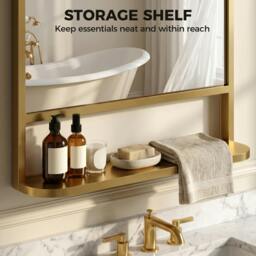 Rackhams Rectangle Wall Mirror with Shelf 70 x 50 cm, for Living Room, Bedroom - thumbnail 5