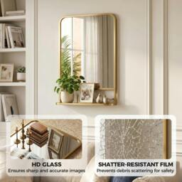 Rackhams Rectangle Wall Mirror with Shelf 70 x 50 cm, for Living Room, Bedroom - thumbnail 4