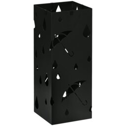 Rackhams Metal Umbrella Stand, Square Umbrella Basket with 4 Hooks Drip Tray Black - Black - thumbnail 2
