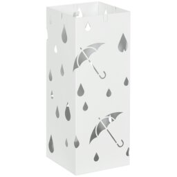 Rackhams Metal Umbrella Stand, Square Umbrella Basket with 4 Hooks Drip Tray Black - Black - thumbnail 6