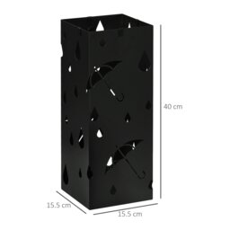 Rackhams Metal Umbrella Stand, Square Umbrella Basket with 4 Hooks Drip Tray Black - Black - thumbnail 5