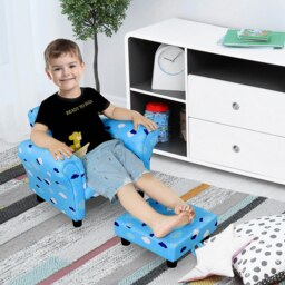 Rackhams Cute Cloud Star Child Armchair Seat Wood Frame w/ Footrest Padding Blue