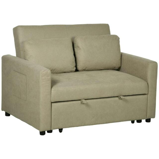 Rackhams Loveseat Sofa Bed, Convertible Bed Settee with 2 Cushions, Side Pockets for Living Room, Light Brown - image 1