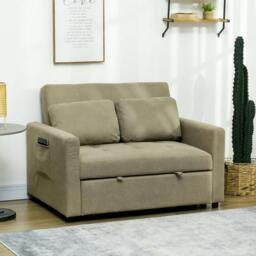 Rackhams Loveseat Sofa Bed, Convertible Bed Settee with 2 Cushions, Side Pockets for Living Room, Light Brown - thumbnail 2