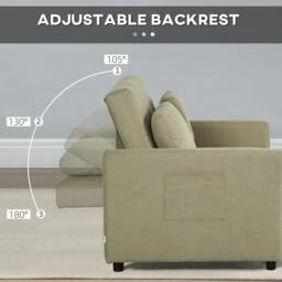 Rackhams Loveseat Sofa Bed, Convertible Bed Settee with 2 Cushions, Side Pockets for Living Room, Light Brown - thumbnail 5