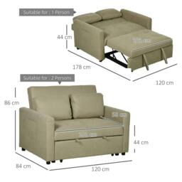 Rackhams Loveseat Sofa Bed, Convertible Bed Settee with 2 Cushions, Side Pockets for Living Room, Light Brown - thumbnail 3