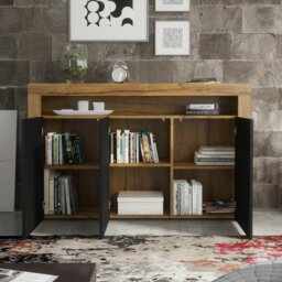 Rackhams Modern Sideboard 155cm – Oak Matt Body with Black Matt Doors - 155 cm -  MDF/Chipboard - 1 - thumbnail 3