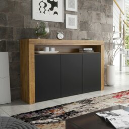 Rackhams Modern Sideboard 155cm – Oak Matt Body with Black Matt Doors - 155 cm -  MDF/Chipboard - 1 - thumbnail 1