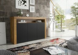 Rackhams Modern Sideboard 155cm – Oak Matt Body with Black Matt Doors - 155 cm -  MDF/Chipboard - 1 - thumbnail 5
