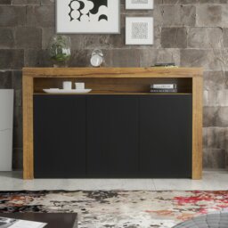 Rackhams Modern Sideboard 155cm – Oak Matt Body with Black Matt Doors - 155 cm -  MDF/Chipboard - 1 - thumbnail 2