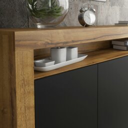 Rackhams Modern Sideboard 155cm – Oak Matt Body with Black Matt Doors - 155 cm -  MDF/Chipboard - 1 - thumbnail 4