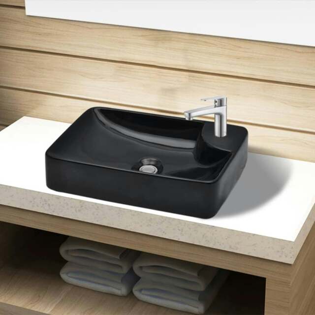 Rackhams Ceramic Bathroom Sink Basin with Faucet Hole Black