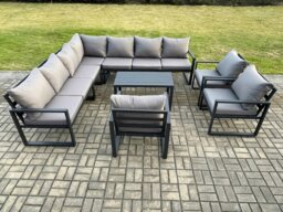 Rackhams Aluminium Patio Outdoor Garden Furniture Lounge Corner Sofa Set with Oblong Coffee Table 3 Chairs Dark Grey - thumbnail 2
