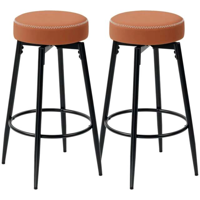 Rackhams Set of Two Faux Leather Bar Stools - Brown/Black