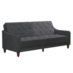 Rackhams Vintage Tufted Sofa Bed in Velvet Grey - Grey - thumbnail 2
