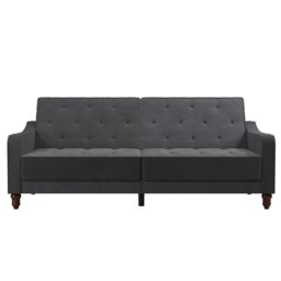 Rackhams Vintage Tufted Sofa Bed in Velvet Grey - Grey - thumbnail 1