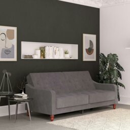 Rackhams Vintage Tufted Sofa Bed in Velvet Grey - Grey - thumbnail 5