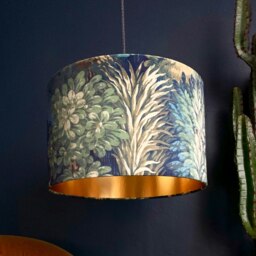 "Rackhams Emerald Enchanted Wood Velvet Lampshade With Gold Lining - Ceiling Pendant / Arc Lamp - 40cm Diameter x 25cm Height (16"" x 10"")" - thumbnail 2