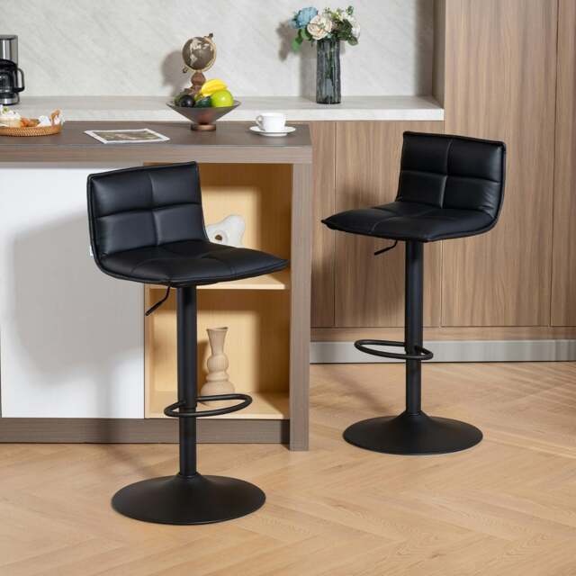 Rackhams Bar Stools Set of 2 Swivel Height Adjustable Barstools Black - Black - image 1