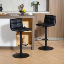 Rackhams Bar Stools Set of 2 Swivel Height Adjustable Barstools Black - Black - thumbnail 1