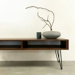 "Rackhams Darwen Solid Wood Coffee Table On Mid Century Hairpin Legs - Dark Ash - 50cm (19.5"") - XS 80cm (31.5"")" - thumbnail 4