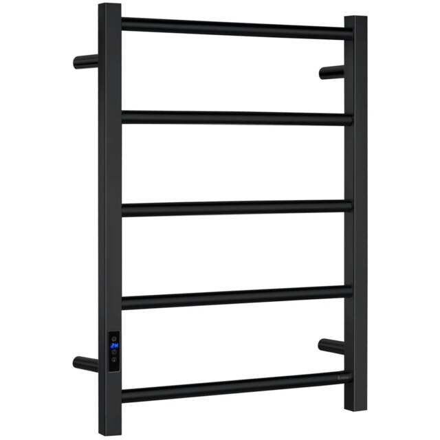 Rackhams Matt Black Stainless Steel Electric Heated Towel Warmer (W)500mm x (H)689mm Wall Mounted Kitchen Bathroom Clothes Hanger - image 1