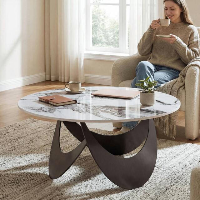 Rackhams Coffee Table Sintered Stone Top - Coffee Table - 80 x 80 x 40 cm - White - image 1