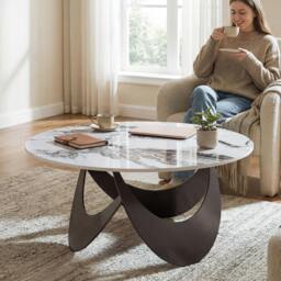 Rackhams Coffee Table Sintered Stone Top - Coffee Table - 80 x 80 x 40 cm - White - thumbnail 1