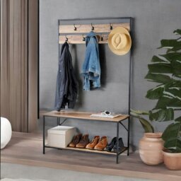 Rackhams Industrial Coat Rack Stand With 2 Shelves & 7 Hooks - thumbnail 1