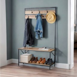 Rackhams Industrial Coat Rack Stand With 2 Shelves & 7 Hooks - thumbnail 2