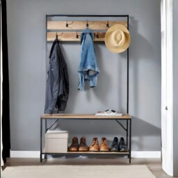 Rackhams Industrial Coat Rack Stand With 2 Shelves & 7 Hooks - thumbnail 6