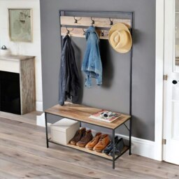 Rackhams Industrial Coat Rack Stand With 2 Shelves & 7 Hooks - thumbnail 5
