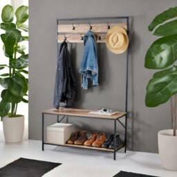 Rackhams Industrial Coat Rack Stand With 2 Shelves & 7 Hooks - thumbnail 3