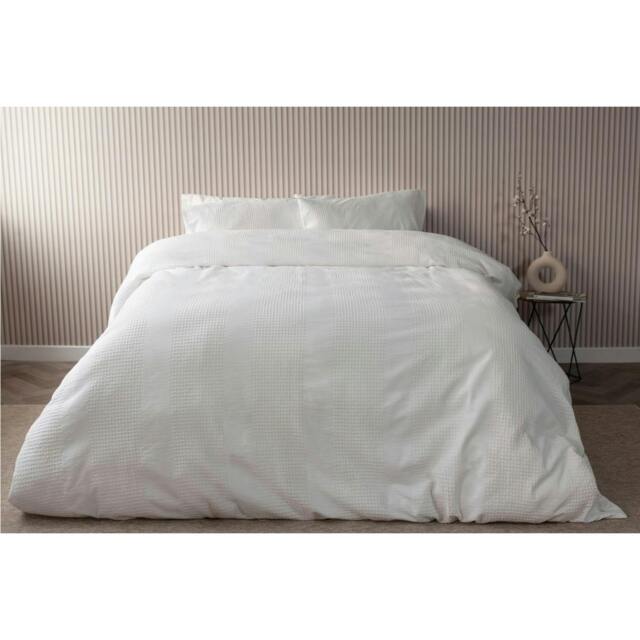 Rackhams Waffle Stripe Duvet Cover Set - Vanilla - Single - Vanilla - 100% Cotton - image 1