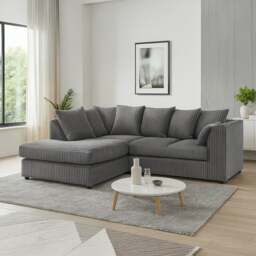 Rackhams Luxor Cord Fabric 4 Seater Corner Sofa Scatter Back - Grey - Left Hand Facing