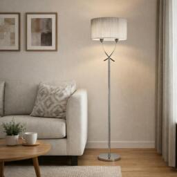 Rackhams Justina 2 Light Polished Chrome Floor Lamp with Silver Thread Shade