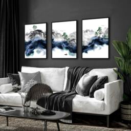 Rackhams Wall picture for living room - set of 3 Japanese art prints - A2 16.54 x 23.39 in / 42 x 59.4 cm - Matte Museum Quality Art Paper 290 gsm - White Frame