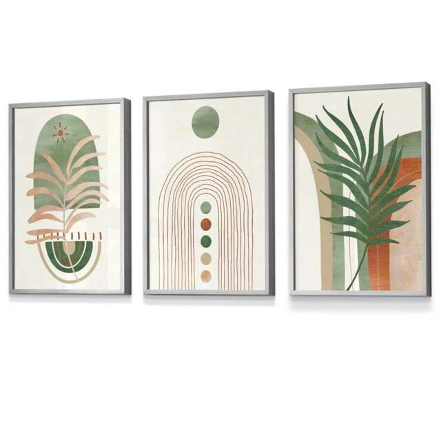 Rackhams Sage Green Botanical Arches Set of 3 Framed Wall Art - 30x42cm (A3) - Light Grey - image 1