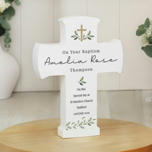 Rackhams Personalised Botanical Cross Wooden Ornament - image 1