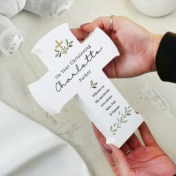 Rackhams Personalised Botanical Cross Wooden Ornament - thumbnail 4