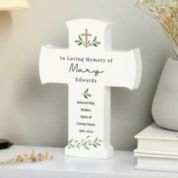 Rackhams Personalised Botanical Cross Wooden Ornament - thumbnail 2