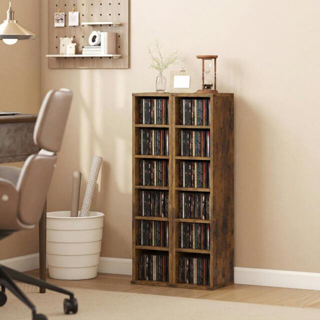 Rackhams Set of 2 CD Storage Units DVD Shelf with Adjustable Shelves - Rustic Brown - 2 - image 1