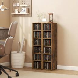 Rackhams Set of 2 CD Storage Units DVD Shelf with Adjustable Shelves - Rustic Brown - 2 - thumbnail 1