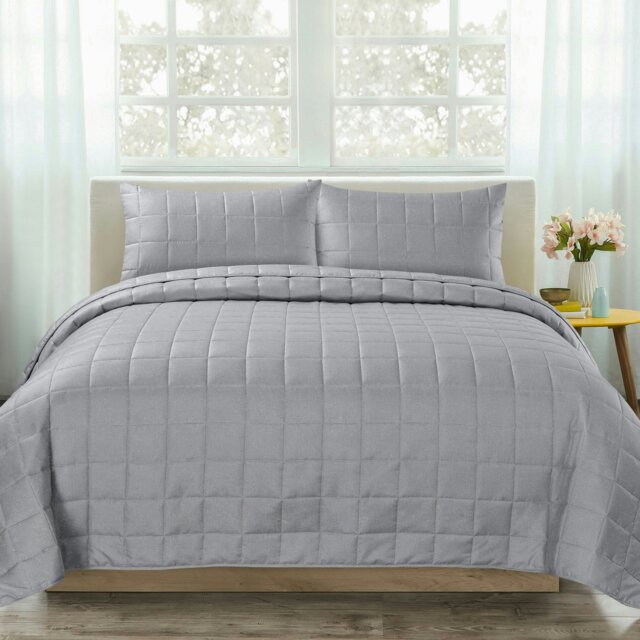 Rackhams Nolan Quilted Bedspread Set - Grey - Double - image 1